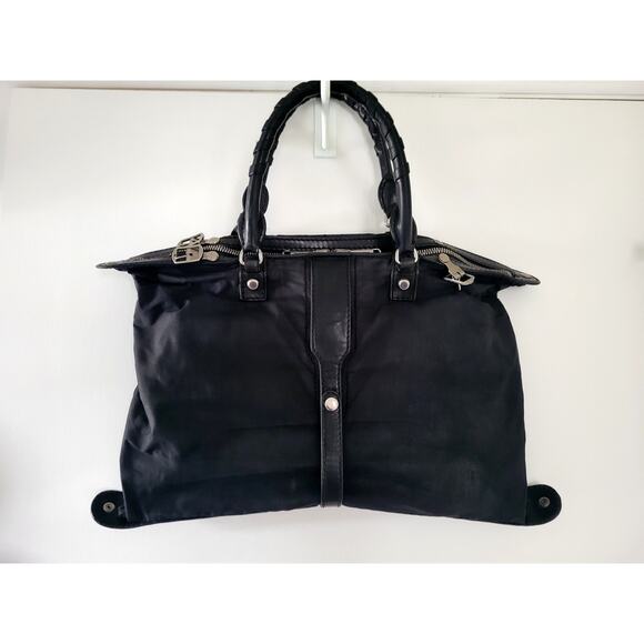 Joy Gryson SKYE Italy Handbag Tote Convertible Black Leather Nylon - Picture 5 of 15